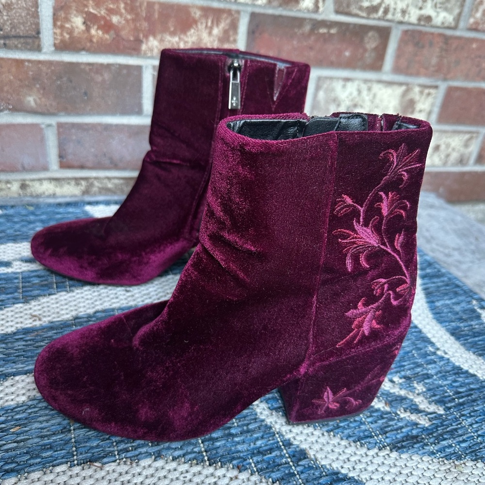 Kenneth Cole New York Velvet Ankle Boots - Dark Red